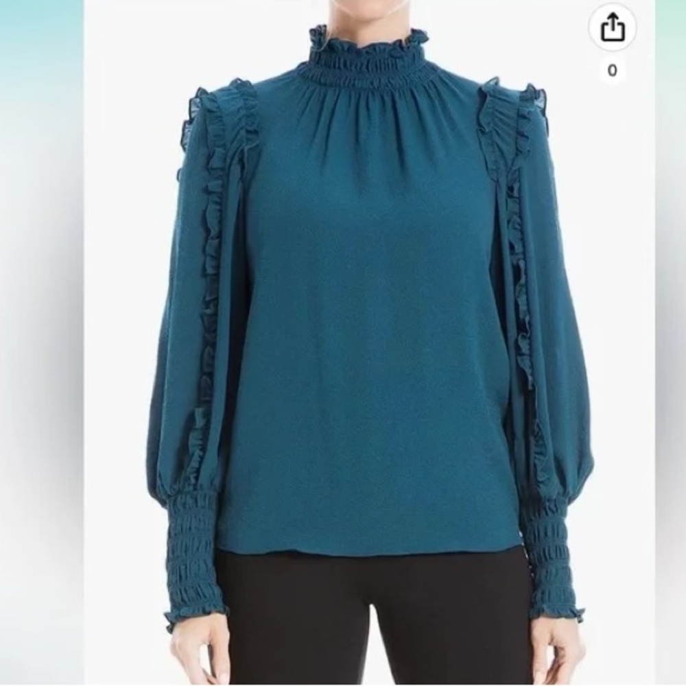 NWT Max Studio Emerald Green Mock Neck Blouse Sz. M
